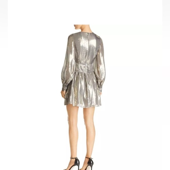 Ramy Brook Elise Metallic Party Silk Mini Dress in Platinum Sz 4 - Picture 2 of 10